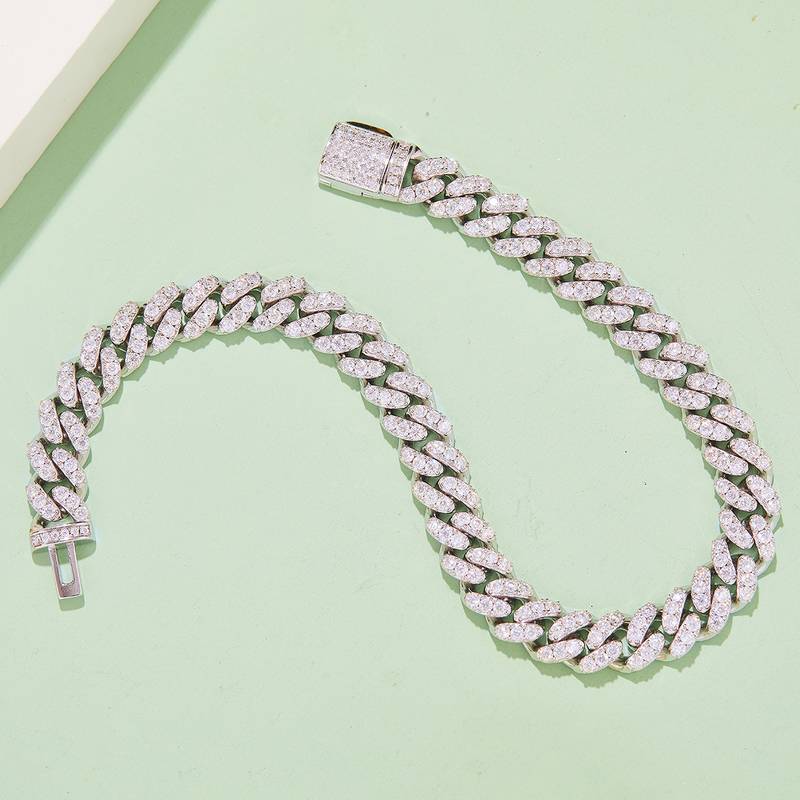 8mm宽Cuban ChainS925银镶Moissanite厘石圆形白色DVVS